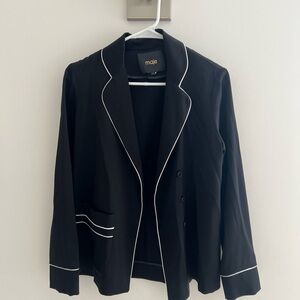 Maje Black and White Blazer with Piping Details